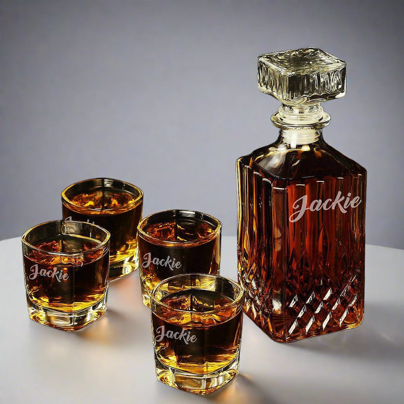 Custom Engraved Chanel - Personalized Whiskey Decanter Set In Wood Gift Box